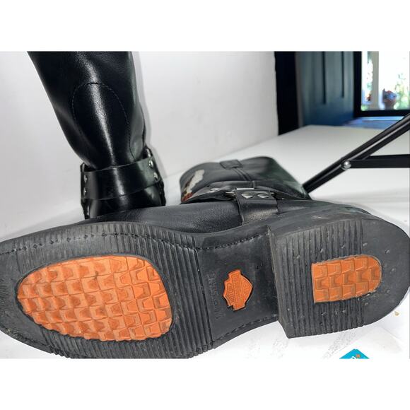 Harley Davidson Black Leather Boots Harness Embroider Eagle Logo SQ Toe- Men’s 9 - Picture 8 of 12